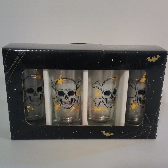 CANDY SKULL TALL SHOOTERS SHOT GLASSES Set of 4 NEW - Picture 1 of 8